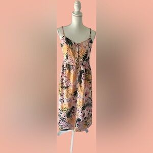 Floral Print Midi Dress with Spaghetti Straps